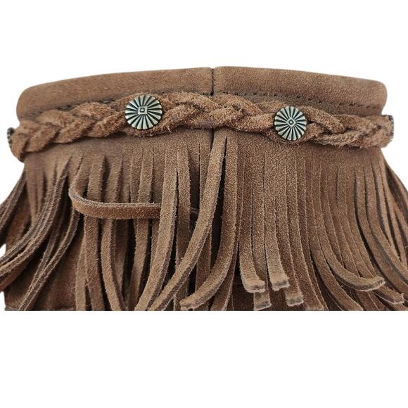 Minnetonka Boho Layered Fringe Suede Leather Tall Flat Boots Size 6 like NEW - Picture 6 of 13